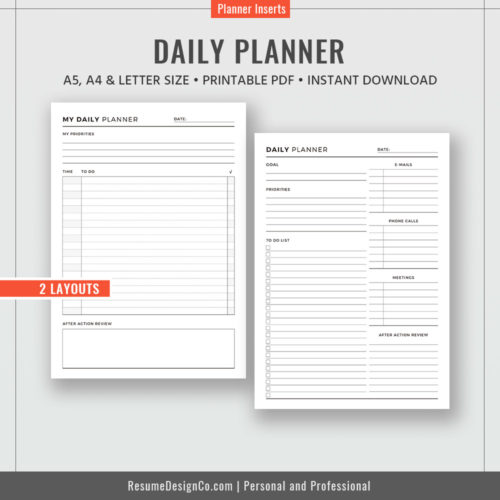 Daily Planner, A4, A5, Letter Size, Filofax A5, Planner PDF, Planner