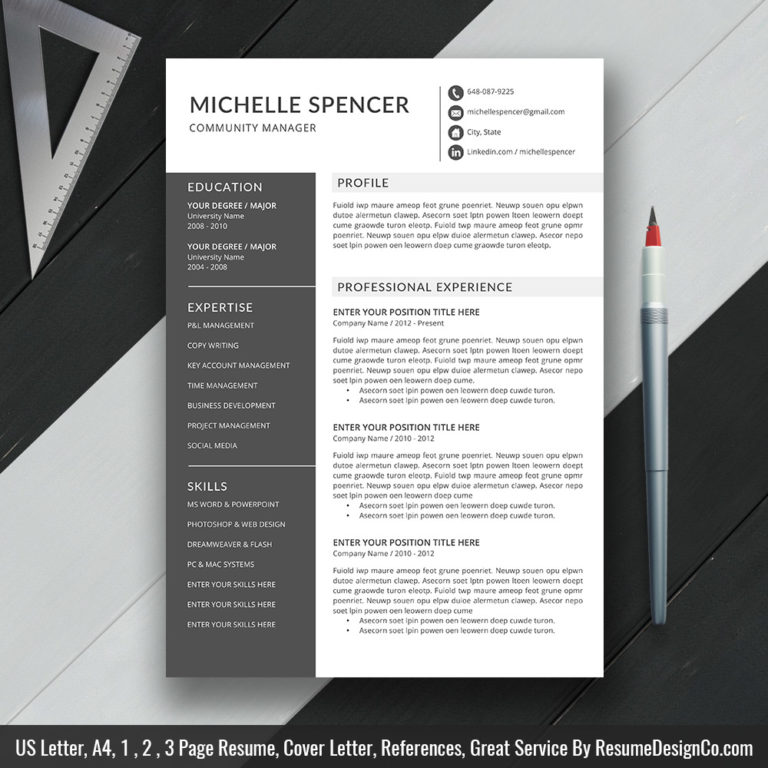 Job Application Tracker Resume - Www.ResumeDesignCo.com The MICHELLE Resume One Page Resume 768x768 