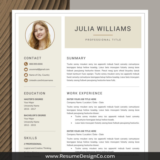 Beautiful Resume Template, Professional CV Template, Cover Letter ...