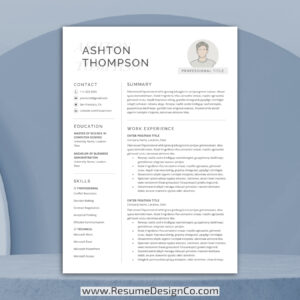 resumedesignco.com-1 Page Professional Resume Template, MS Word, Modern and Creative Resume Format, Editable CV Template Design, Curriculum Vitae, Free Download-ASHTON-1