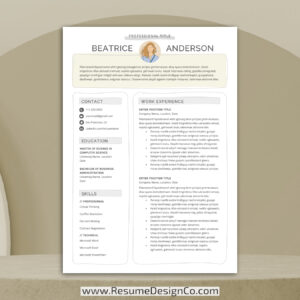resumedesignco.com-1 Page Professional Resume Template, MS Word, Modern and Creative Resume Format, Editable CV Template Design, Curriculum Vitae, Free Download-BEATRICE-1