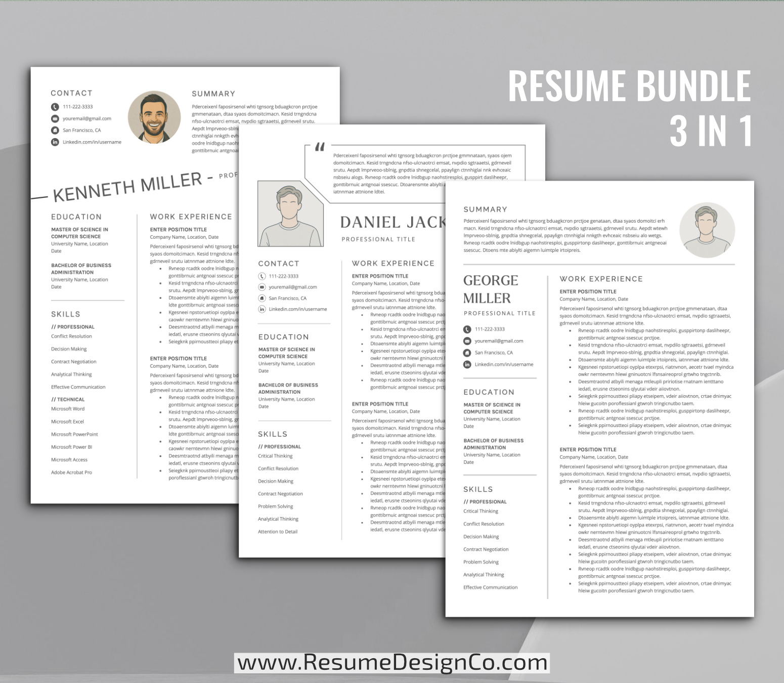 www.resumedesignco.com-Resume Templates for MS Word-3 in 1 Resume Bundle-1