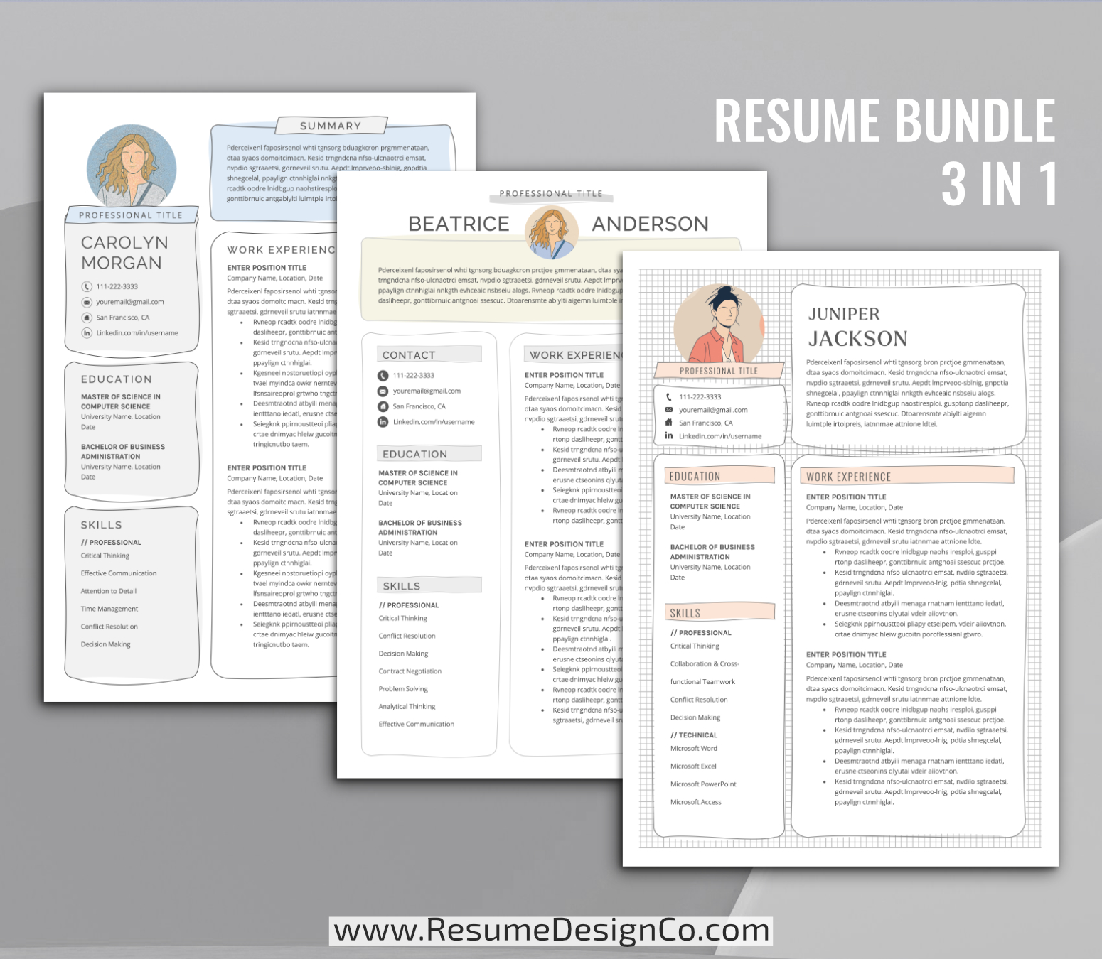 www.resumedesignco.com-Resume Templates for MS Word-3 in 1 Resume Bundle-4