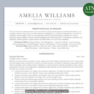 ATS Friendly Resume Template for MS Word, Professional ATS CV Template