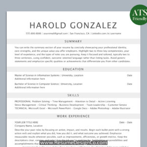 ATS Friendly Resume Template for MS Word, Professional ATS CV Template
