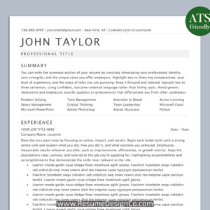 ATS Friendly Resume Template for MS Word, Professional ATS CV Template